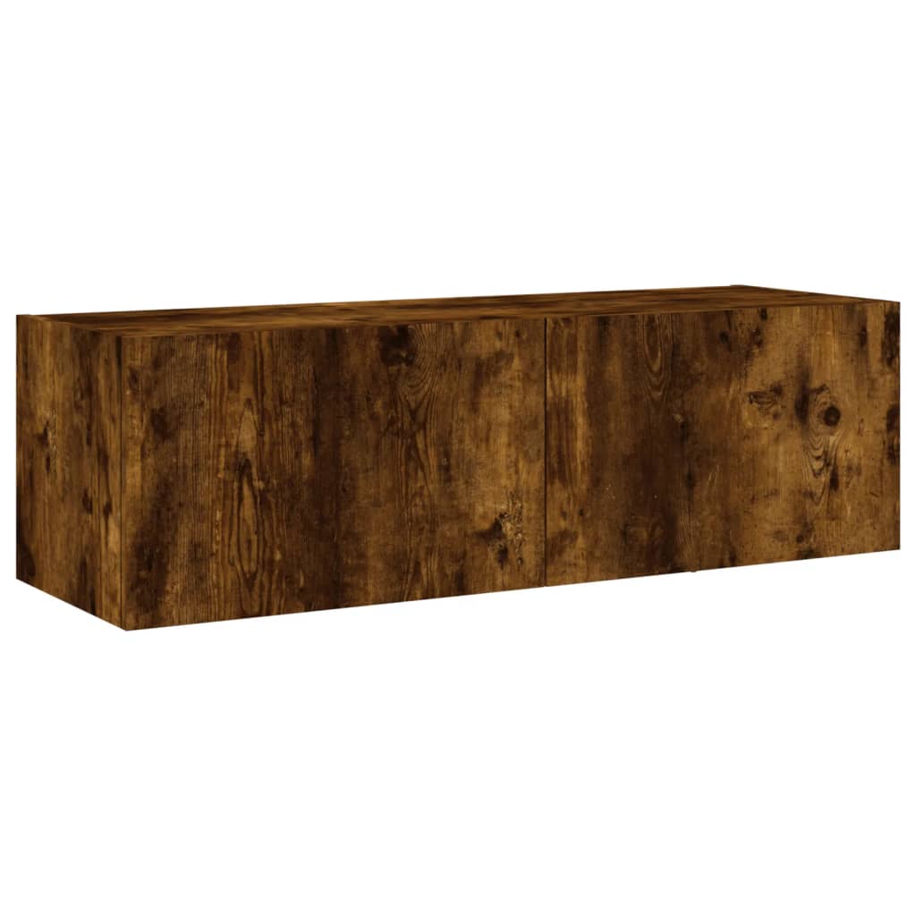 Wall TV cabinet with Ahumaded oak lights 100x35x31 cm