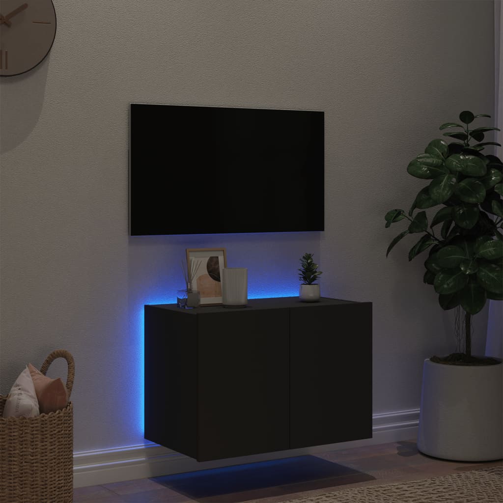 Wall TV cabinet with black LED lights 60x35x41 cm v04