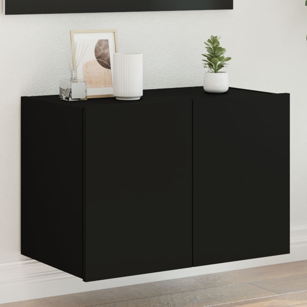 Vetonek Mueble de TV de pared con luces LED negro 60x35x41 cm