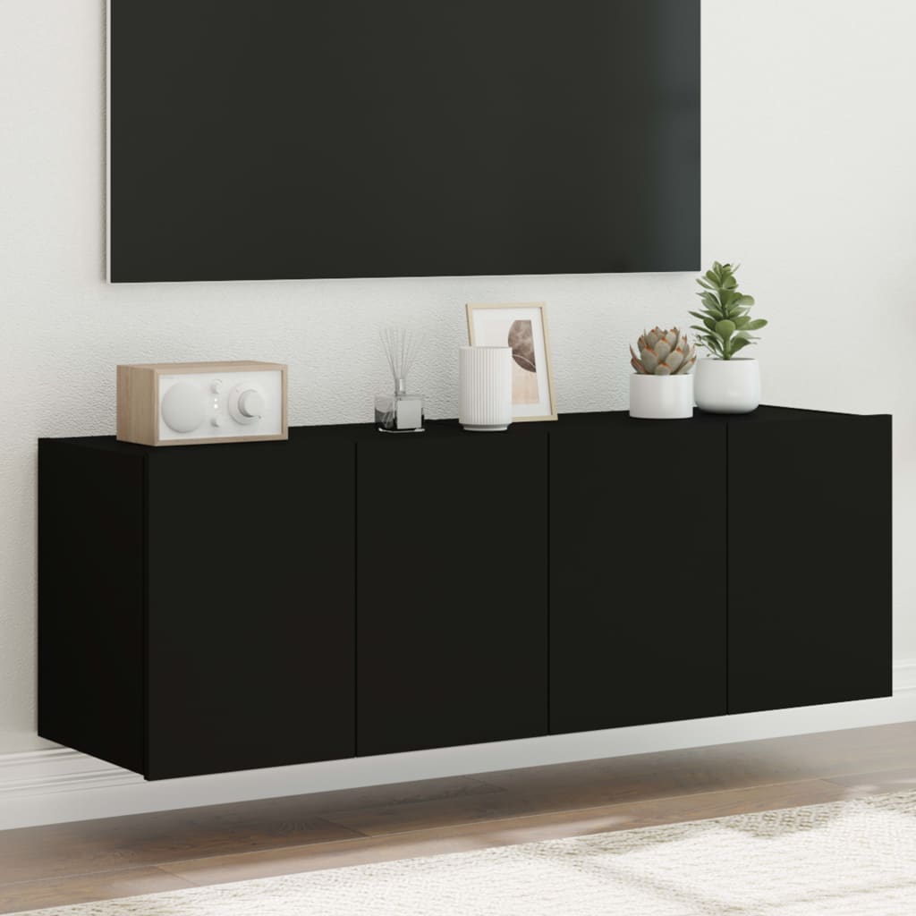 Vetonek Muebles de TV de pared con luces LED 2 uds negro 60x35x41 cm 