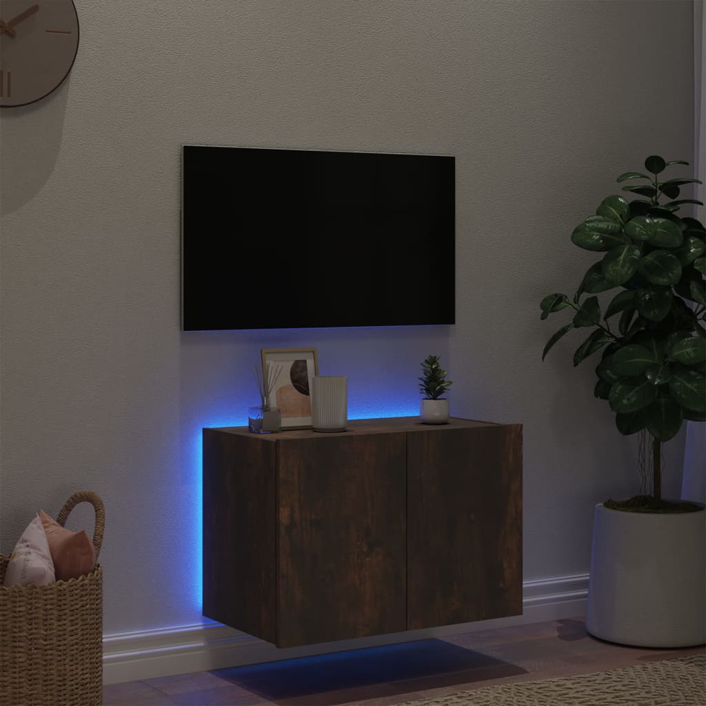 Wall TV cabinet with Ahumado oak lights 60x35x41 cm v10