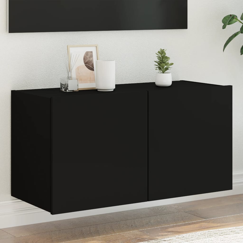 Vetonek Mueble de TV de pared con luces LED negro 80x35x41 cm