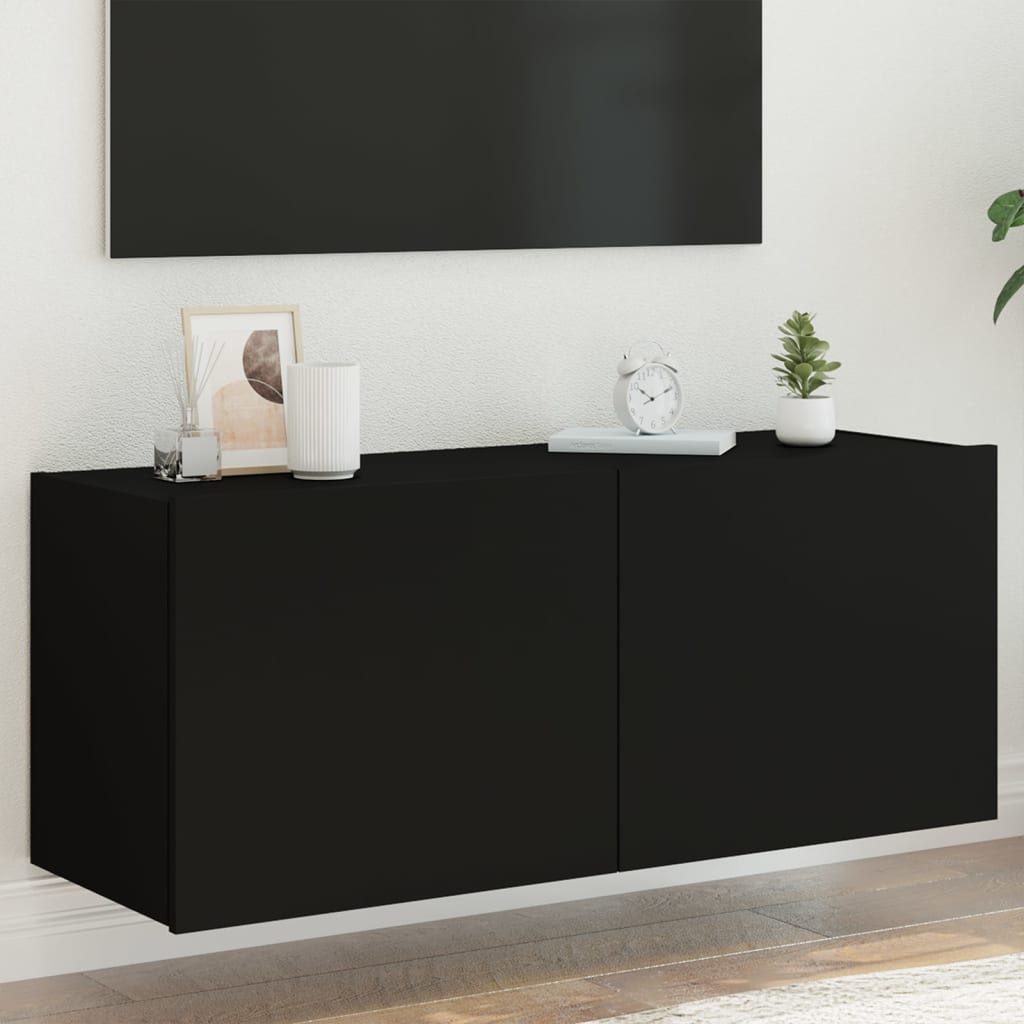 Vetonek Mueble de TV de pared con luces LED negro 100x35x41 cm