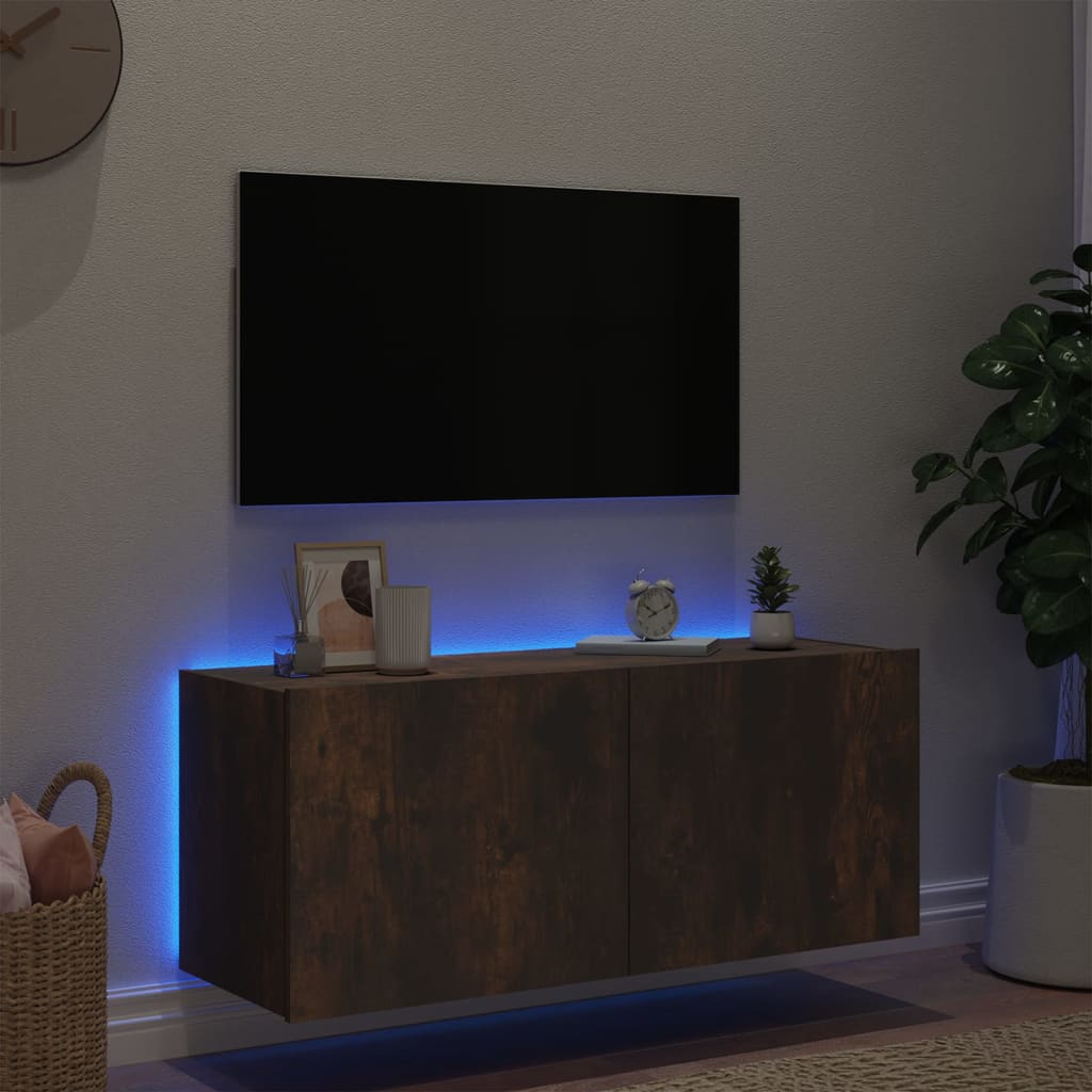 Wall TV cabinet with Ahumaded oak lights 100x35x41 cm v27