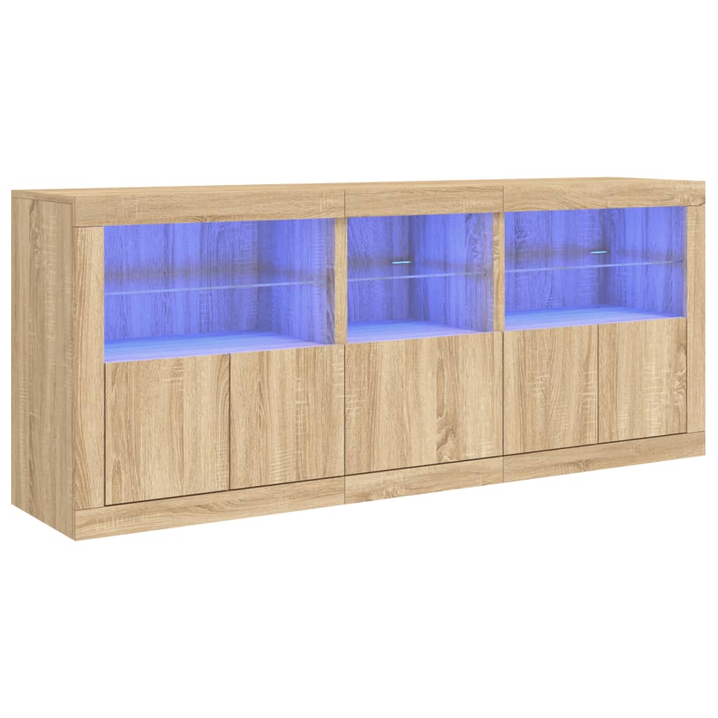 Aparador con luces LED roble Sonoma 162x37x67 cm