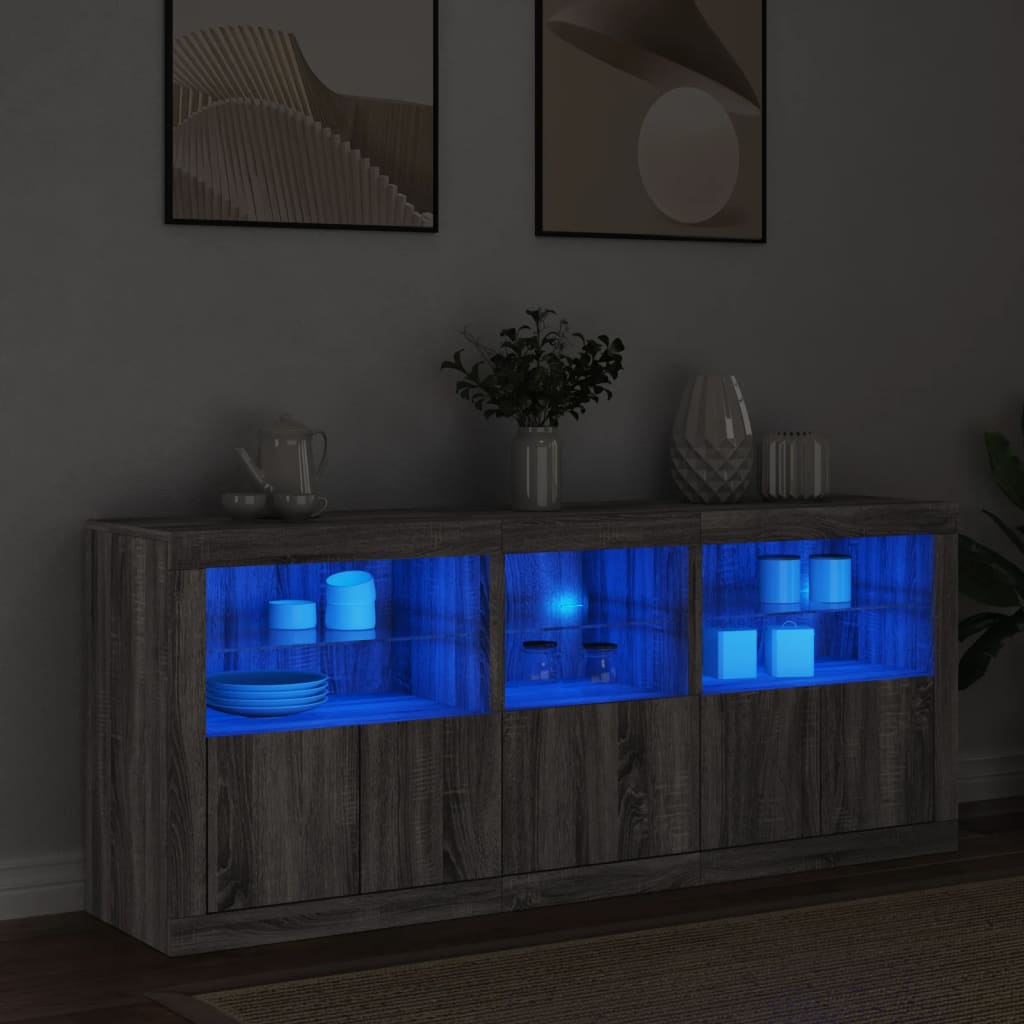 Aparador con luces LED gris Sonoma 162x37x67 cm