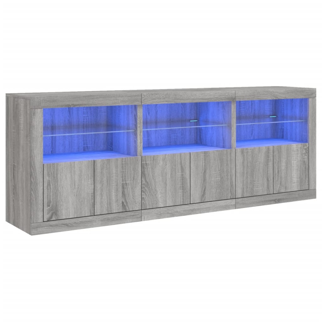 Aparador con luces LED gris Sonoma 181,5x37x67 cm