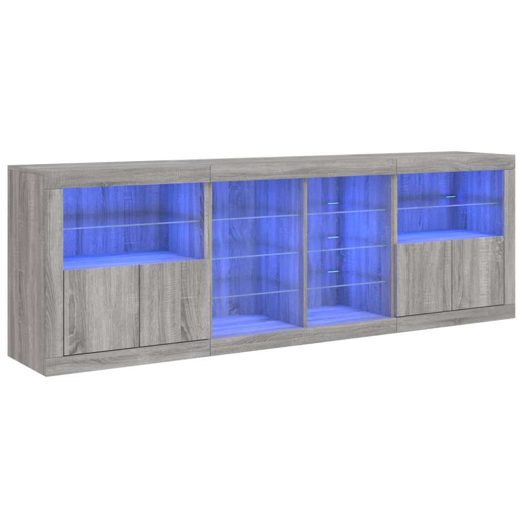 Aparador con luces LED gris Sonoma 202x37x67 cm