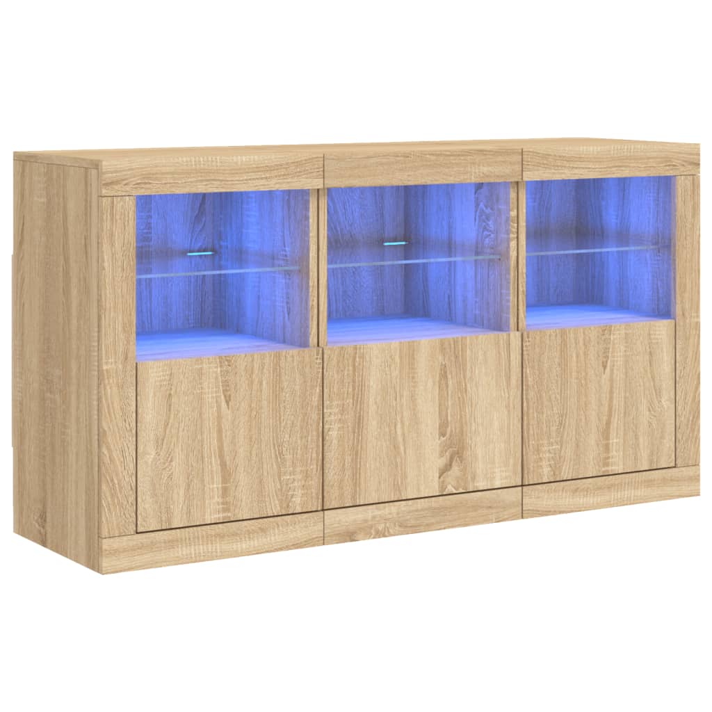 Aparador con luces LED roble Sonoma 123x37x67 cm