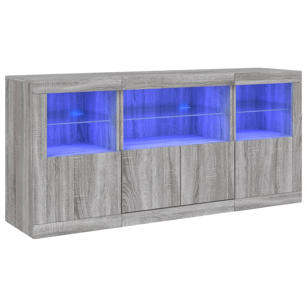 Aparador con luces LED gris Sonoma 142,5x37x67 cm