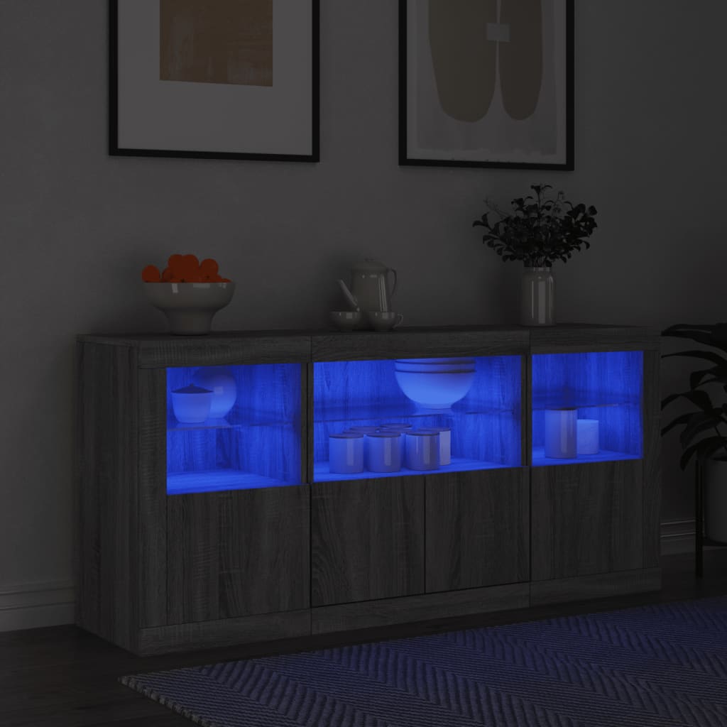 Aparador con luces LED gris Sonoma 142,5x37x67 cm