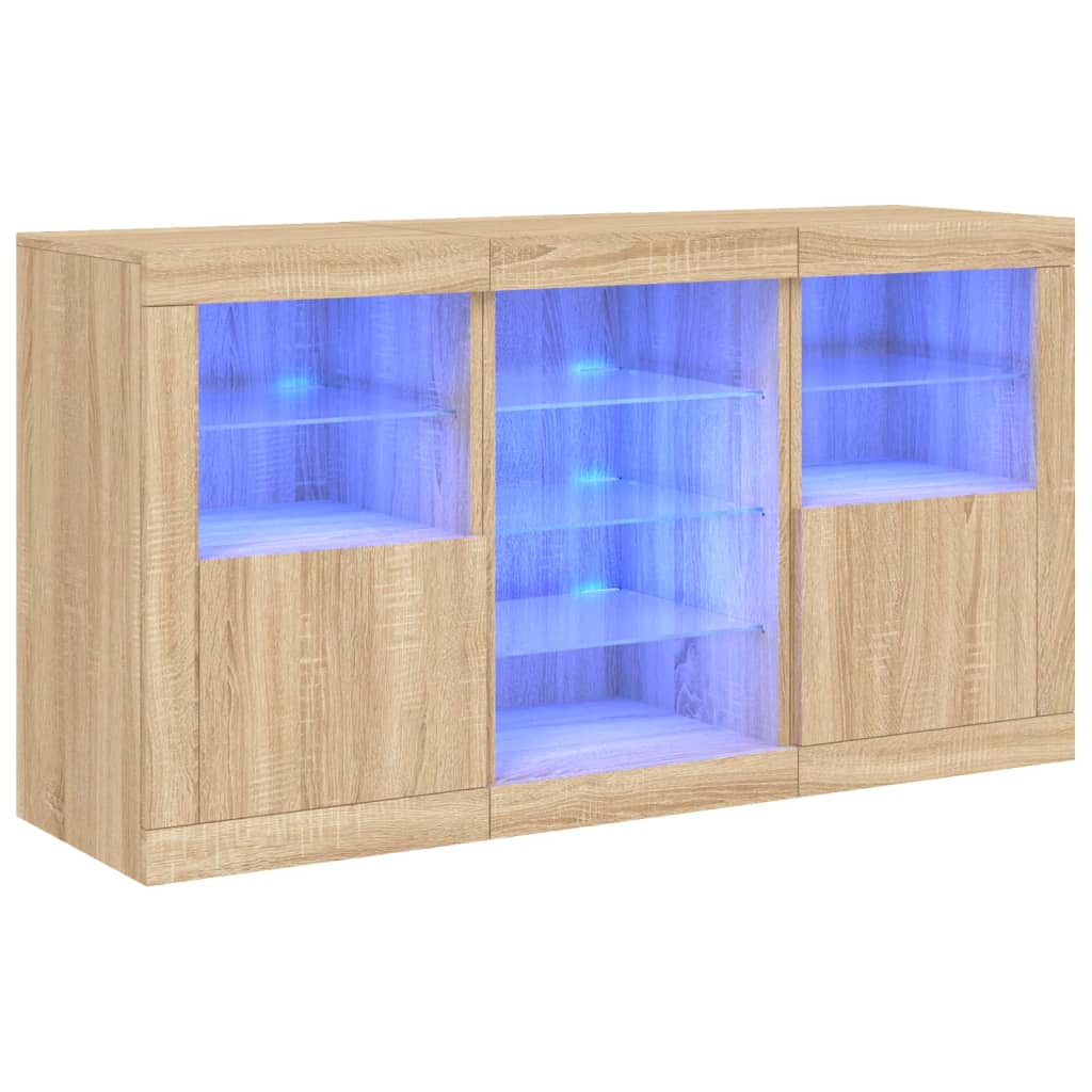 Aparador con luces LED roble Sonoma 123x37x67 cm