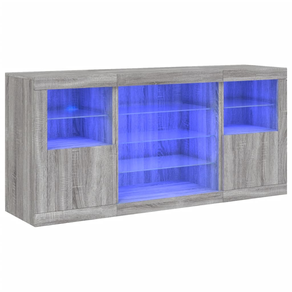 Aparador con luces LED gris Sonoma 142,5x37x67 cm