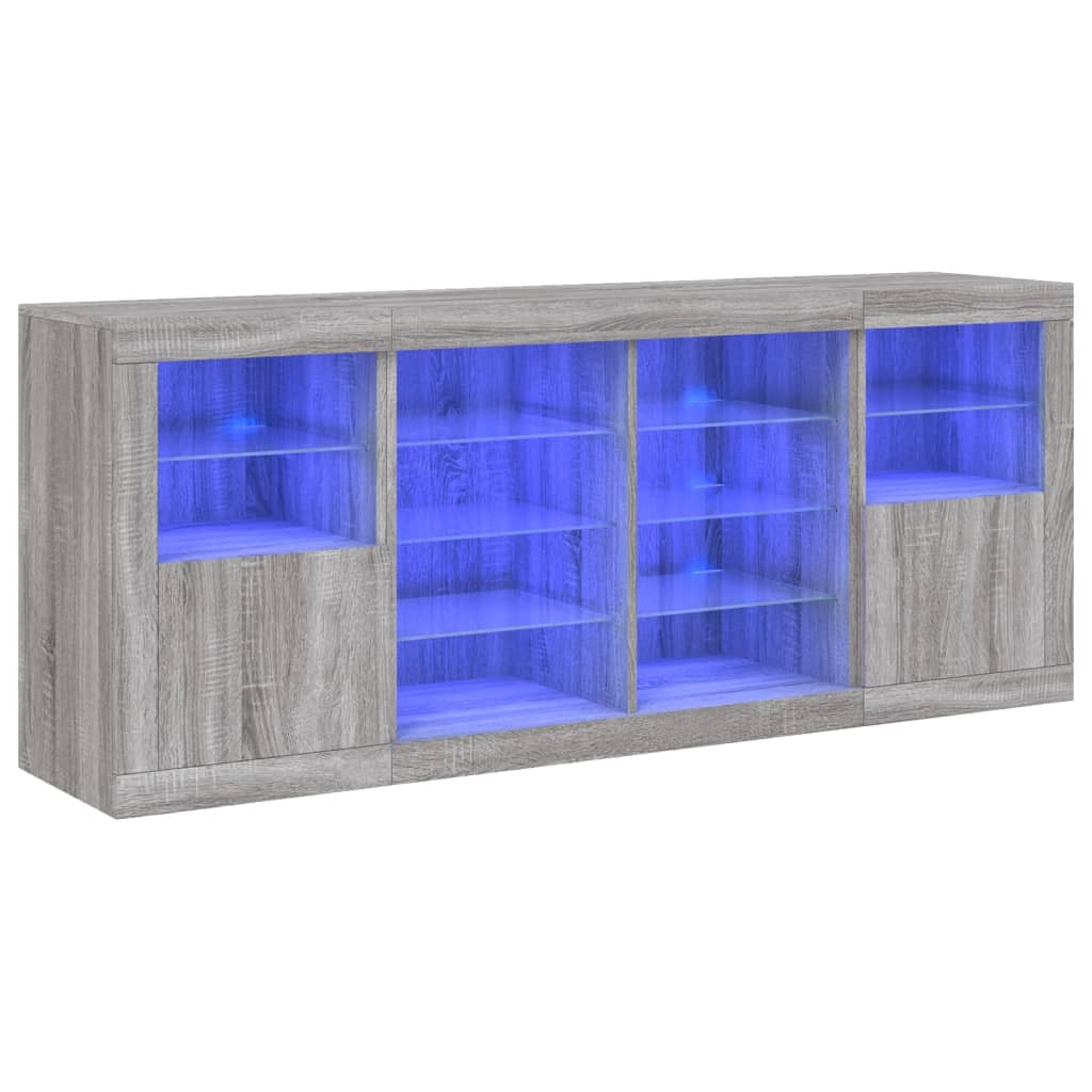 Aparador con luces LED gris Sonoma 163x37x67 cm