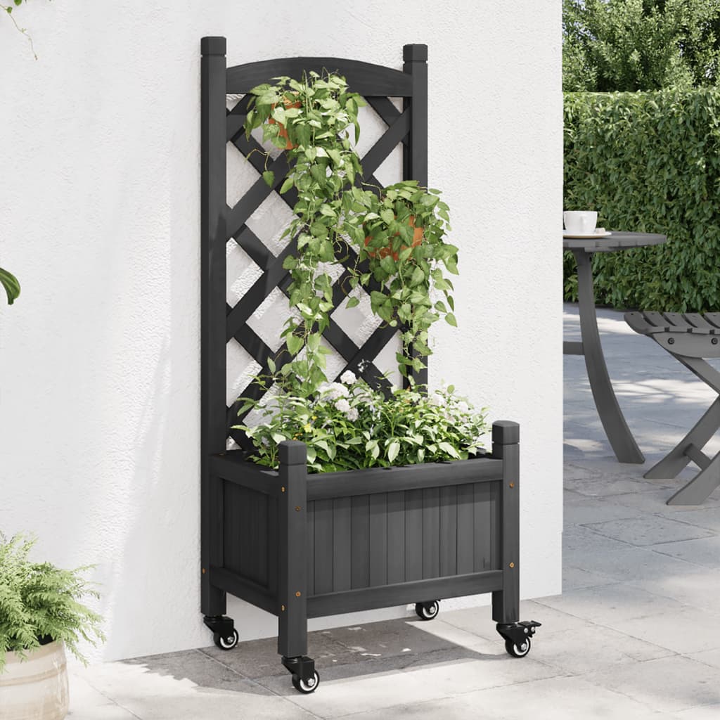 Vetonek Jardinera con enrejado y ruedas madera maciza de abeto negro