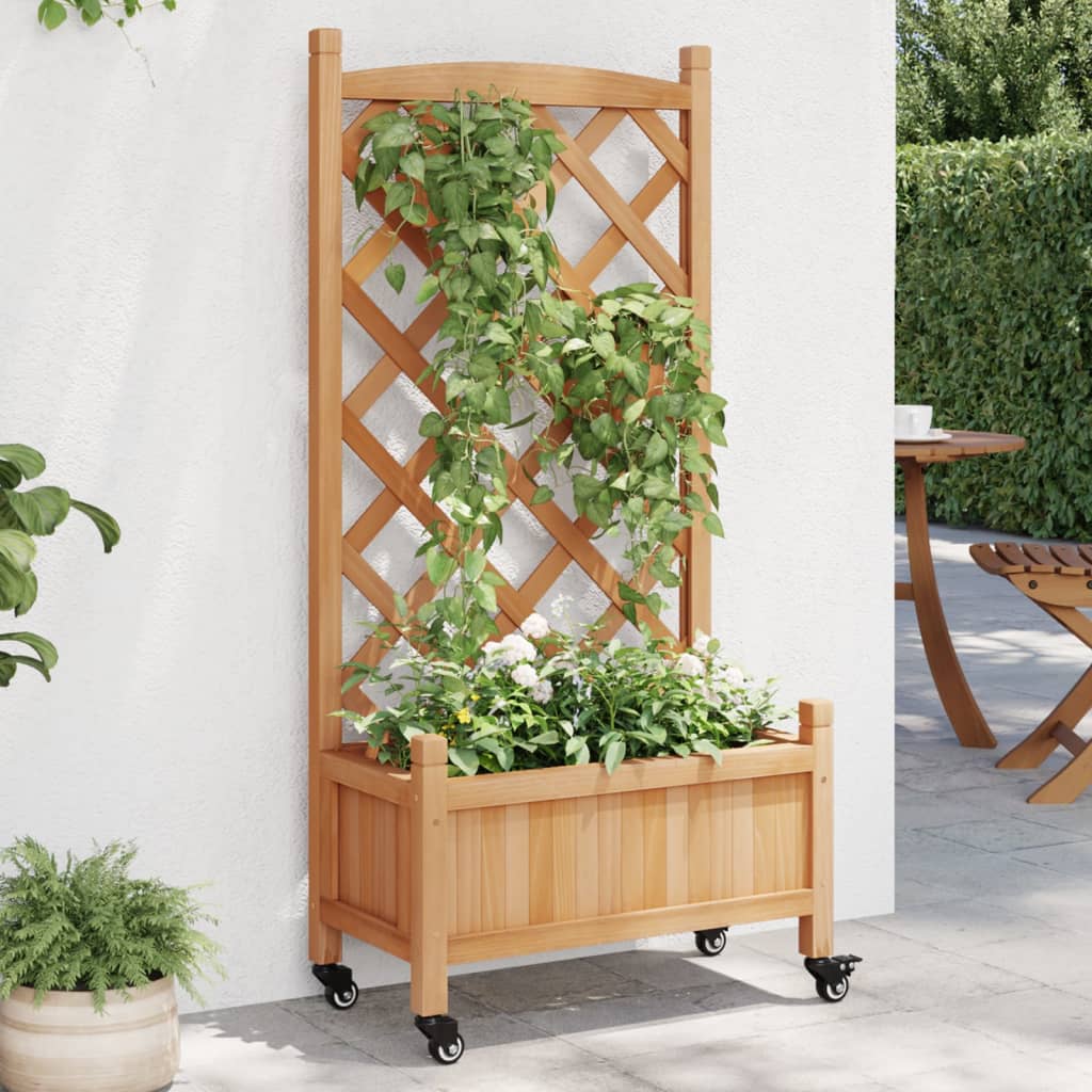 Vetonek Jardinera con enrejado y ruedas madera maciza de abeto marrón