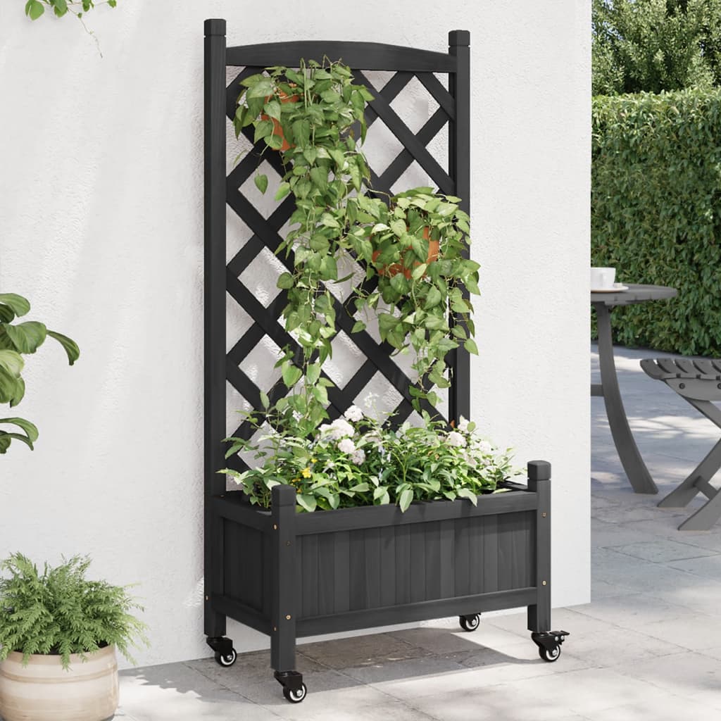 Vetonek Jardinera con enrejado y ruedas madera maciza de abeto negro