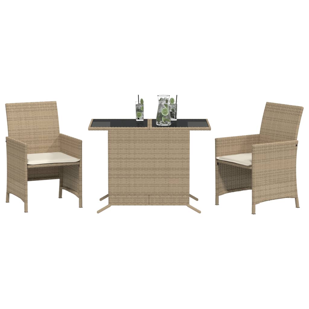 Chairs and garden table 3 pieces synthetic ratan cushion beige