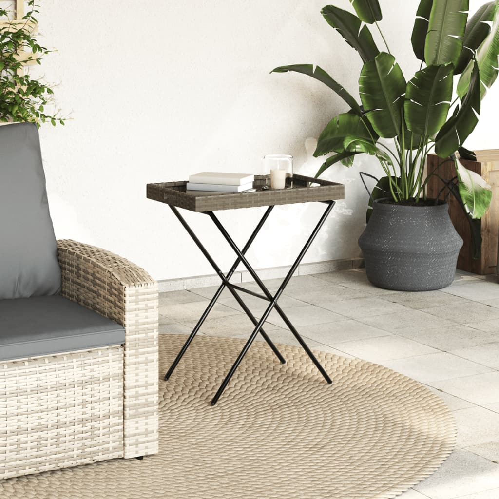 Tabella del vassoio rattan sintetico grigio 65x40x75 cm