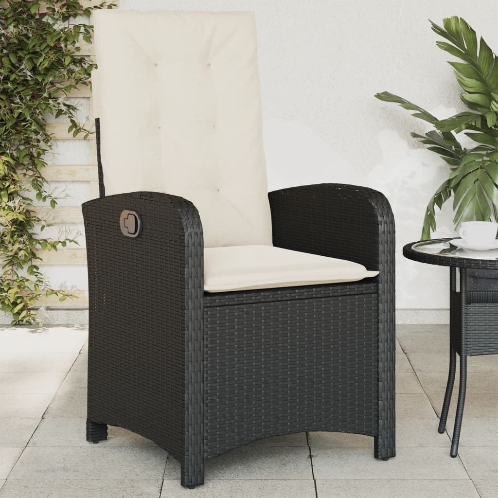 Vetonek Sillón reclinable de jardín con cojines ratán sintético negro