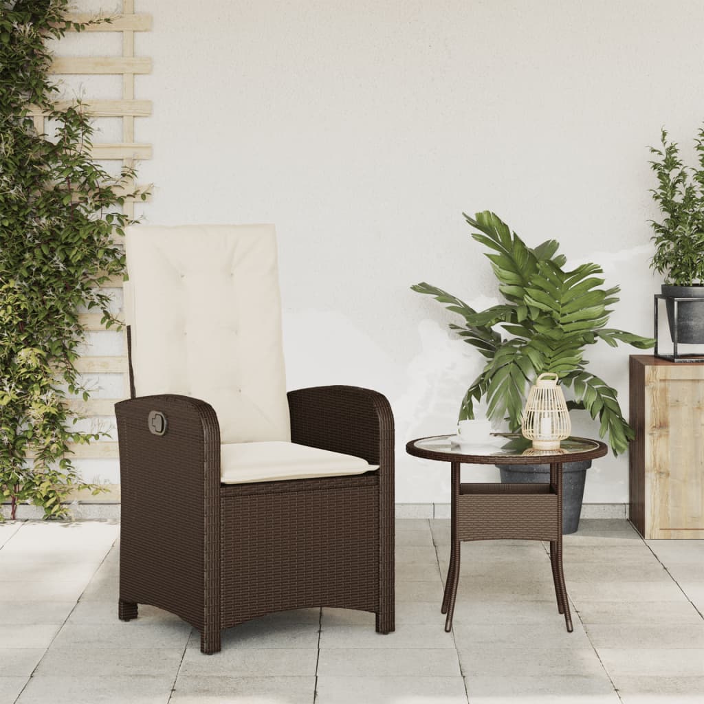 Garden reclining armchair with brown synthetic cushions