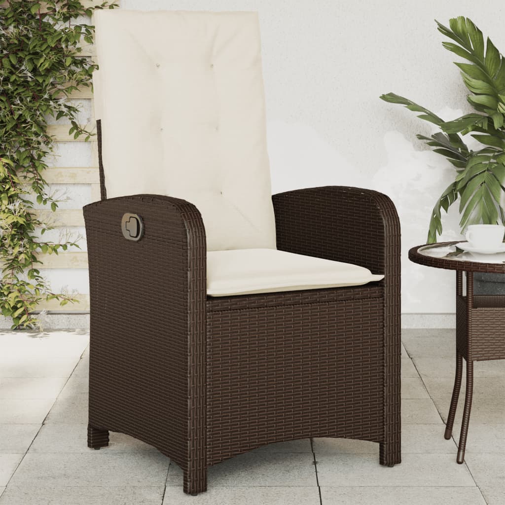 Vetonek Sillón reclinable de jardín con cojines ratán sintético marrón