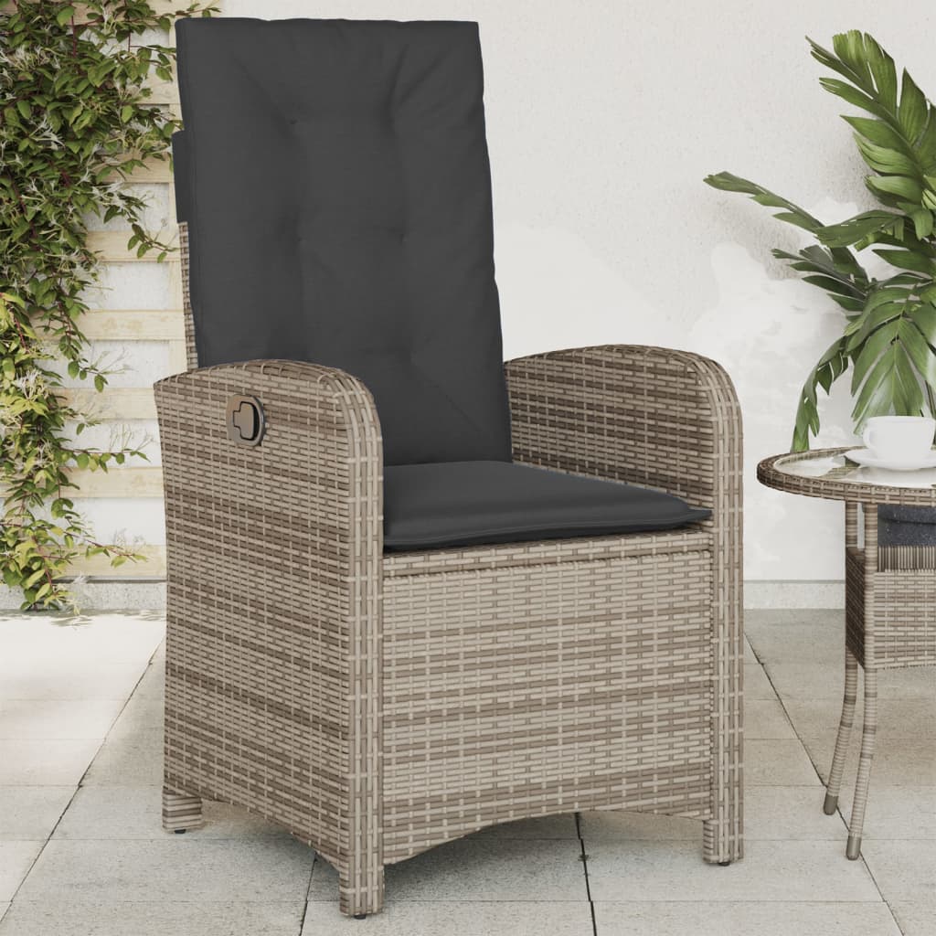 Vetonek Sillón reclinable de jardín con cojines ratán sintético gris