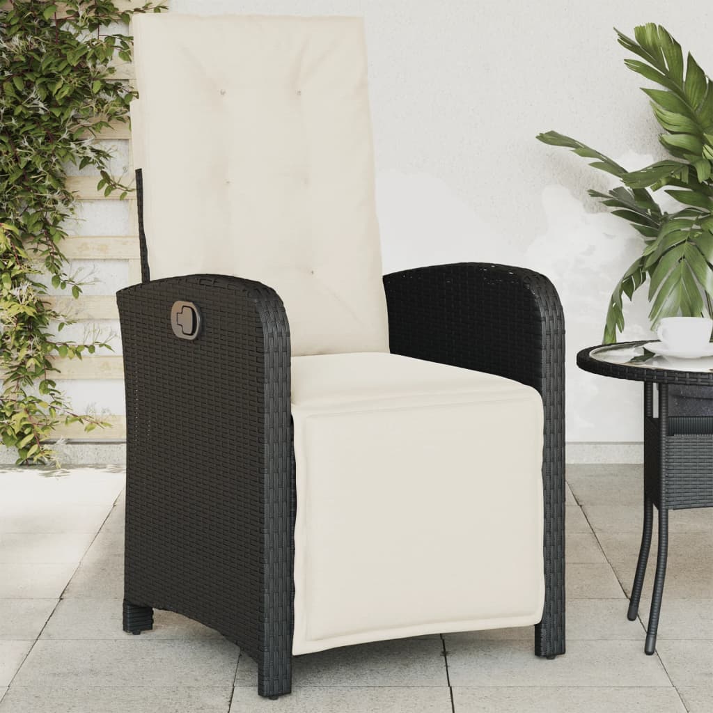 Vetonek Sillón reclinable de jardín con reposapiés ratán PE negro