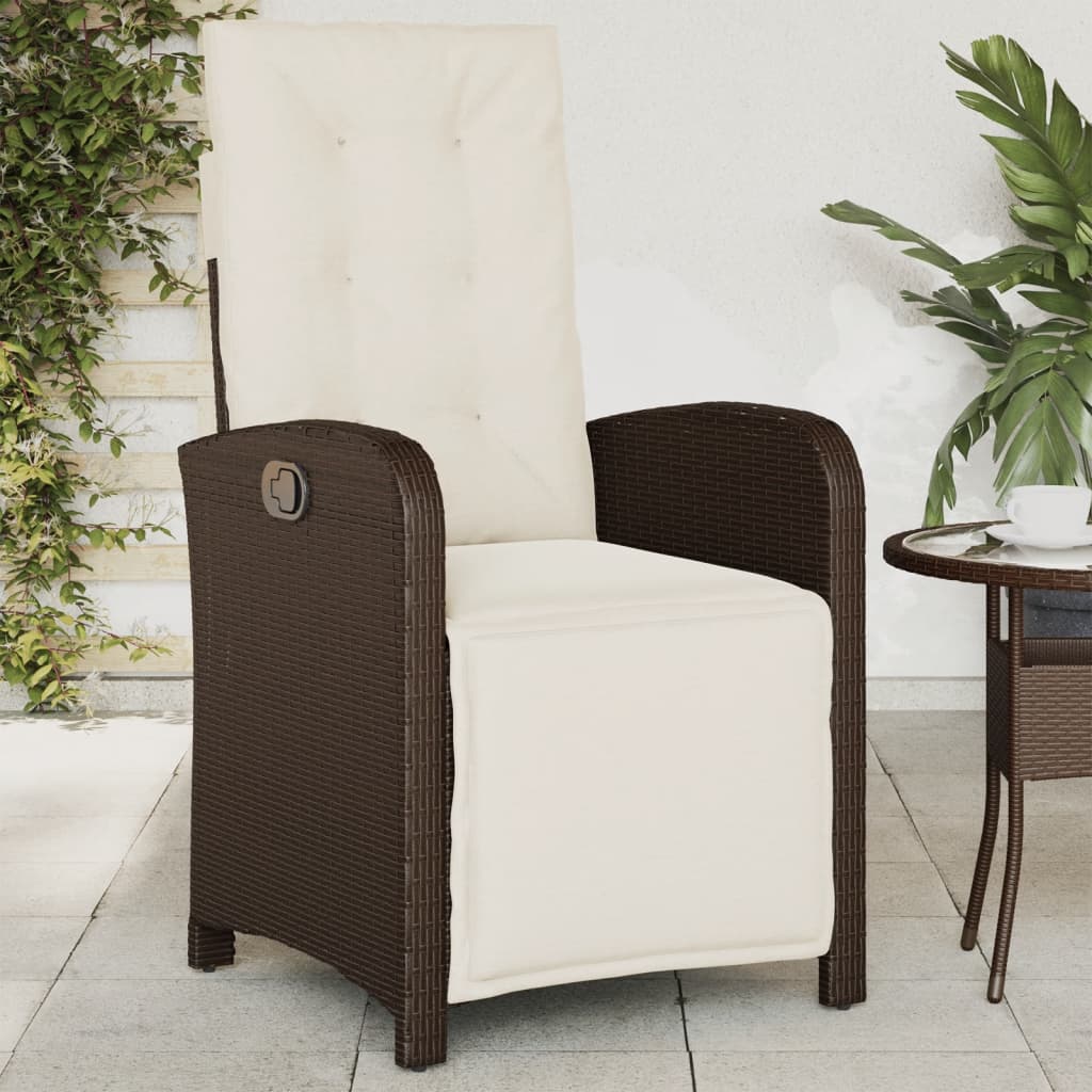 Vetonek Sillón reclinable de jardín con reposapiés ratán PE marrón