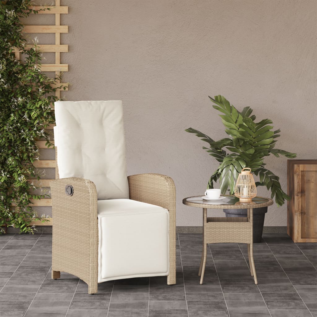 Reclinable garden armchair with rest pe Beige