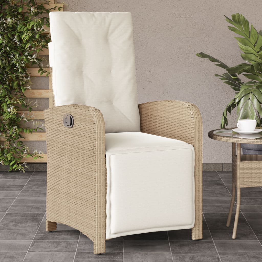 Vetonek Sillón reclinable de jardín con reposapiés ratán PE beige