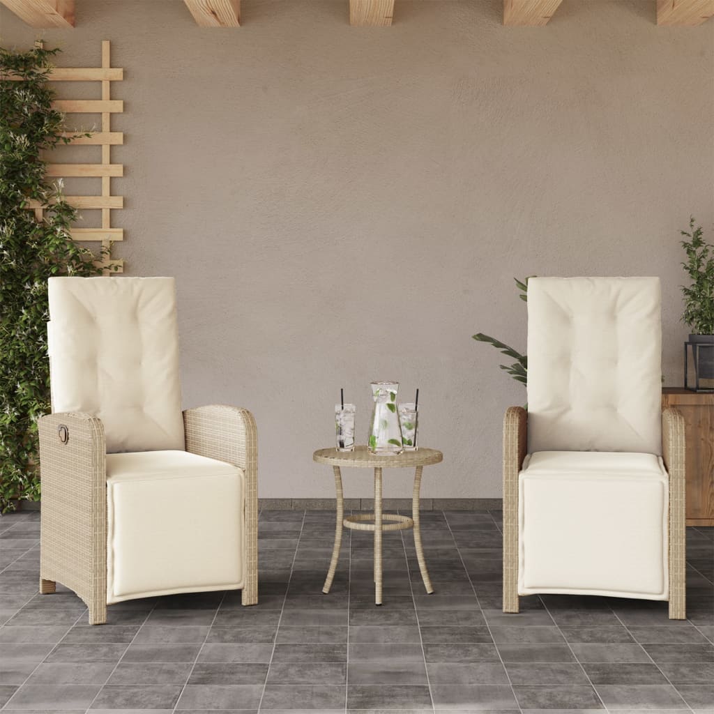 Vetonek Sillones reclinables jardín con reposapiés 2 uds ratán PE beige