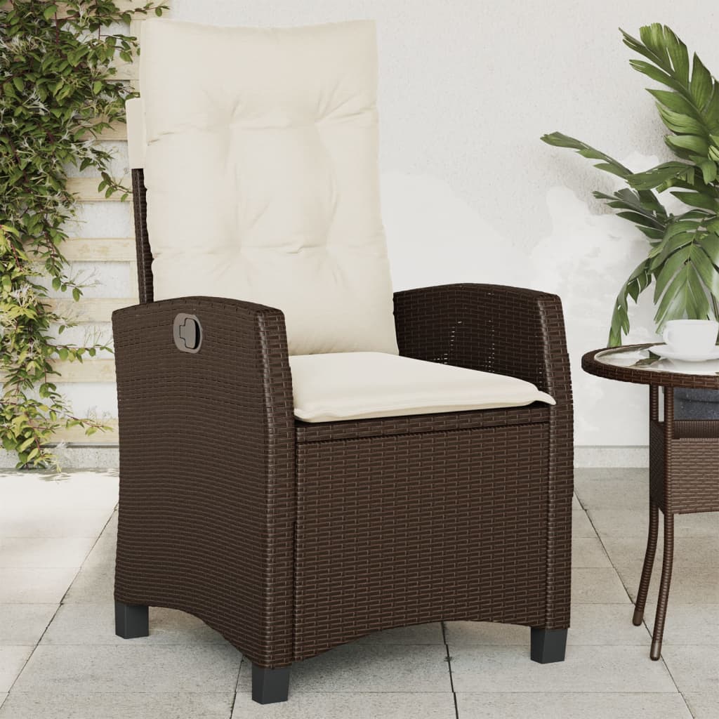 Vetonek Sillón reclinable de jardín con cojines ratán sintético marrón