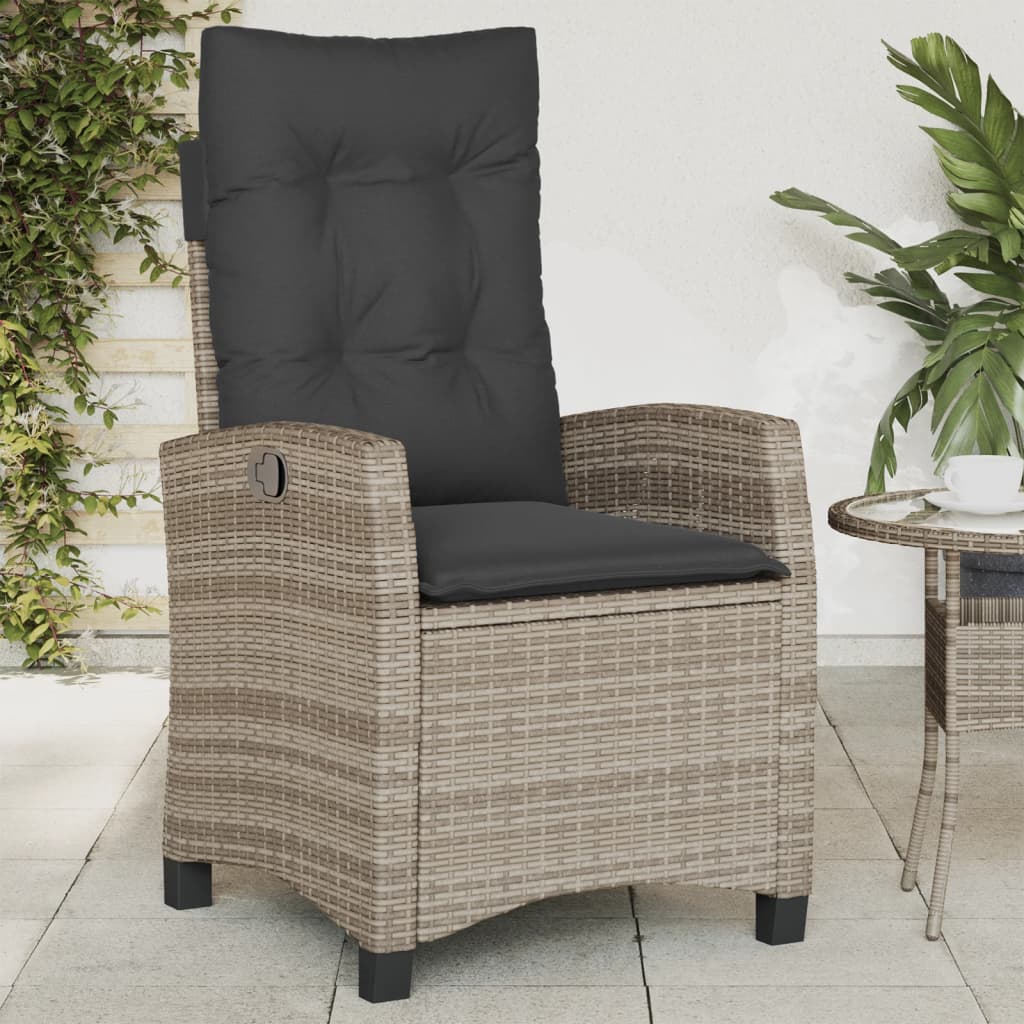 Vetonek Sillón reclinable de jardín con cojines ratán sintético gris