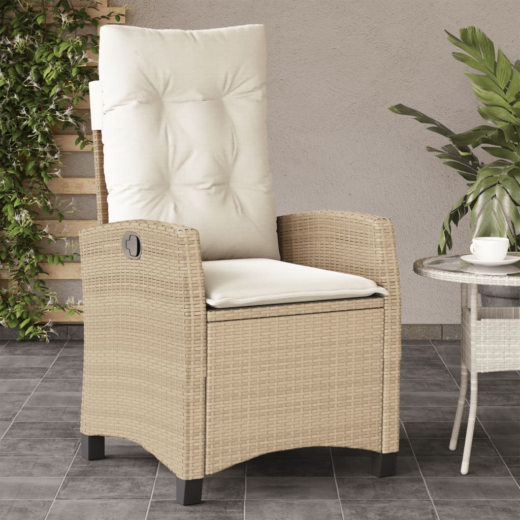 Vetonek Silla de jardín reclinable con cojines ratán sintético beige