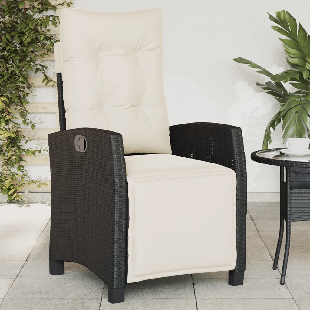 Vetonek Sillón reclinable de jardín con reposapiés ratán PE negro