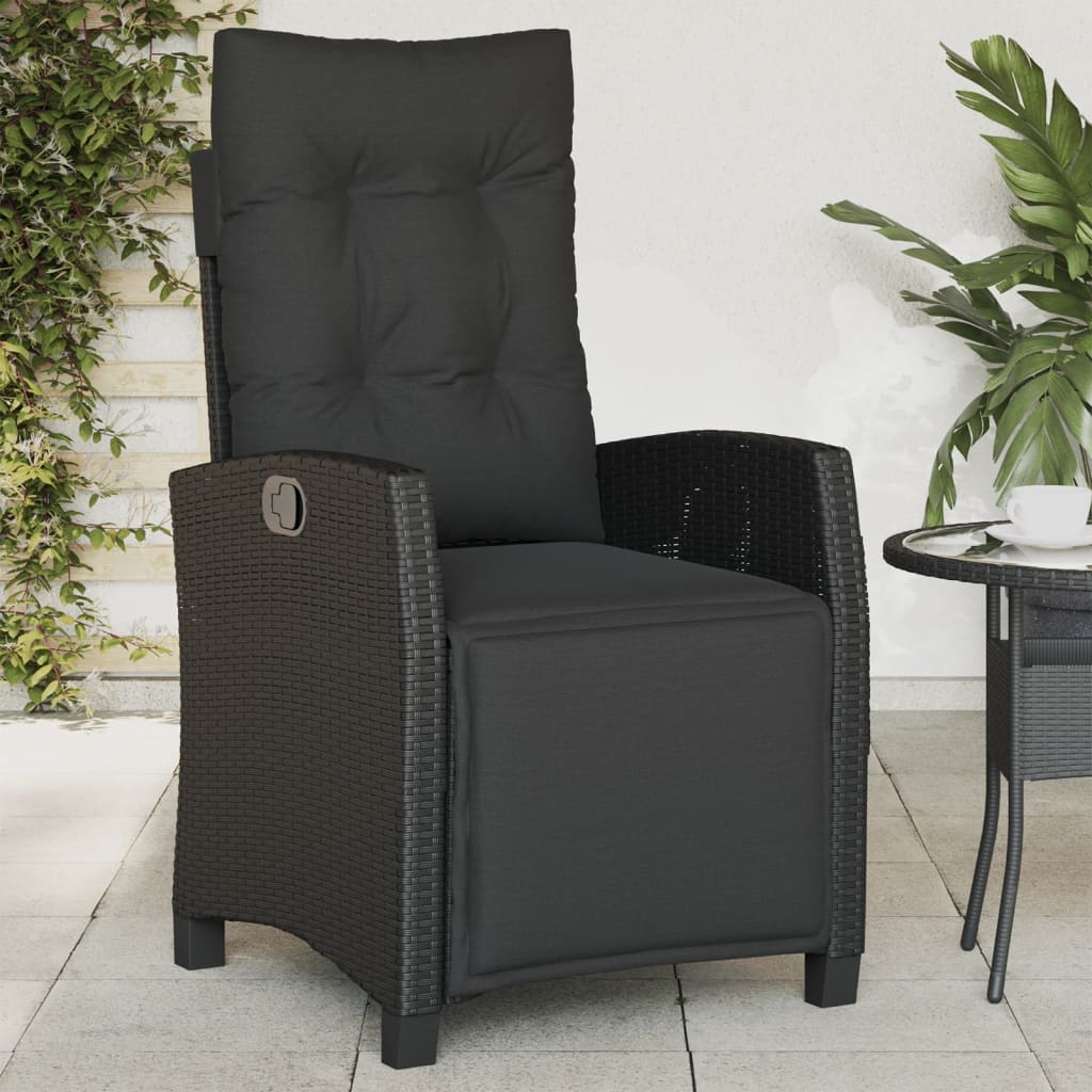 Vetonek Sillón reclinable de jardín con reposapiés ratán PE negro