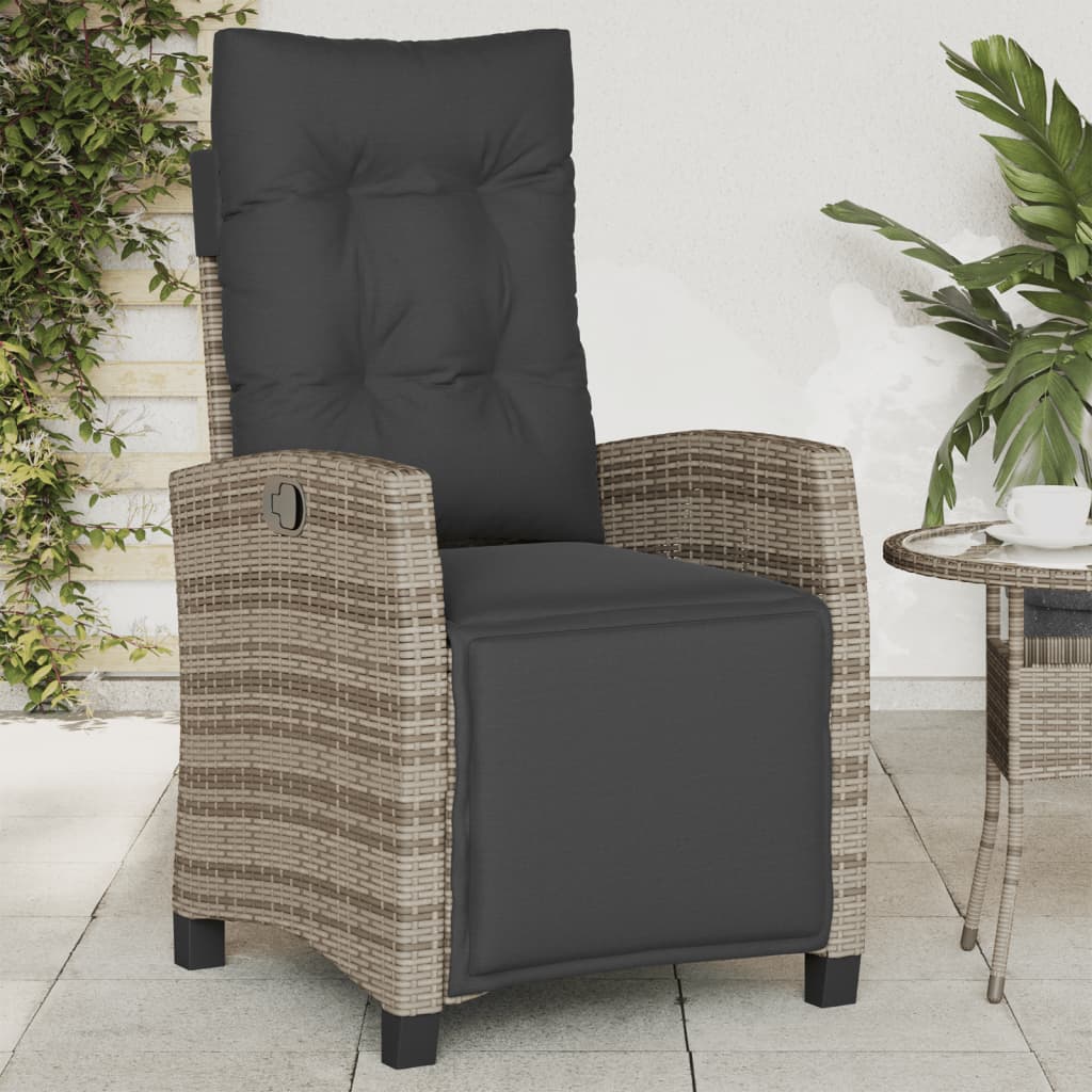 Vetonek Sillón reclinable de jardín con reposapiés ratán sintético gris