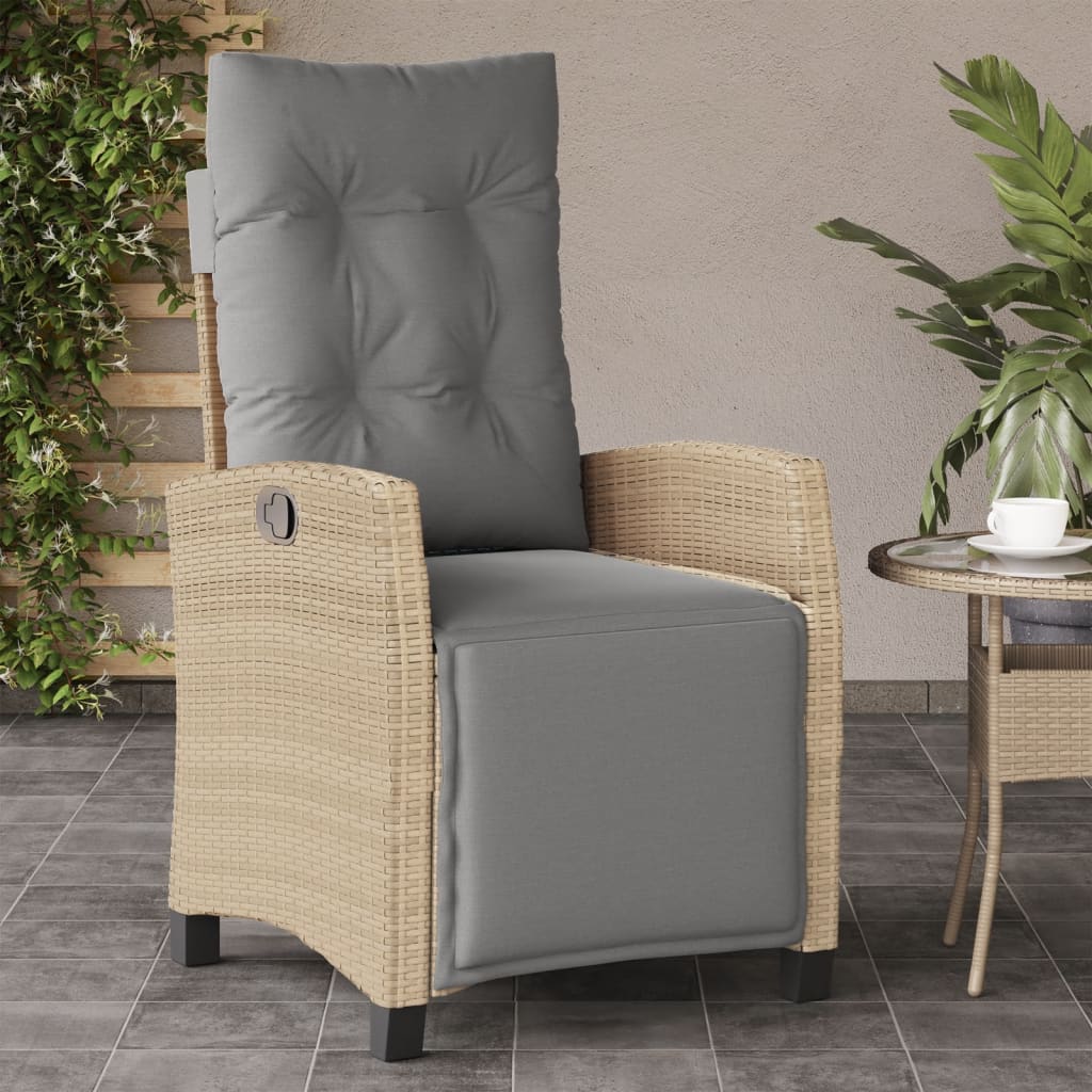 Vetonek Sillón reclinable de jardín con reposapiés ratán PE beige mixto