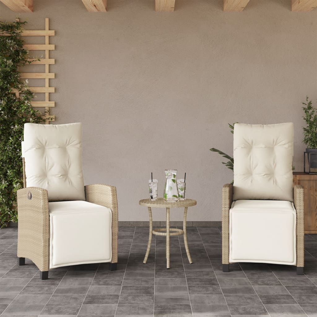 Vetonek Sillones reclinables jardín con reposapiés 2 uds ratán PE beige