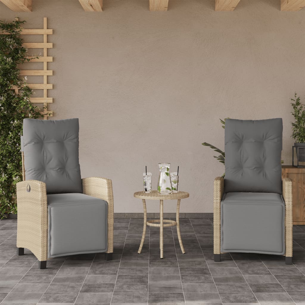 Vetonek Sillón reclinable jardín reposapiés 2 uds ratán PE beige mezcla