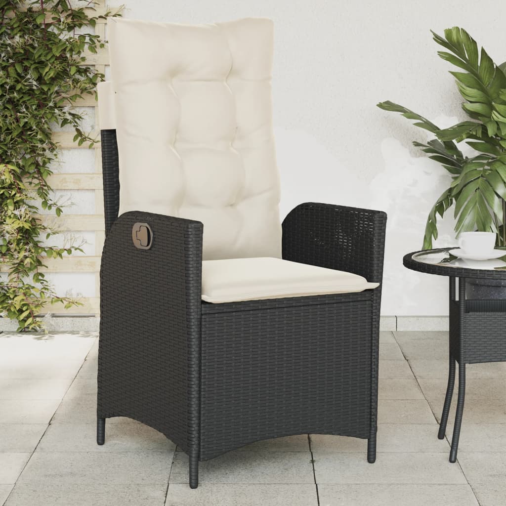 Vetonek Sillón reclinable de jardín con cojines ratán sintético negro