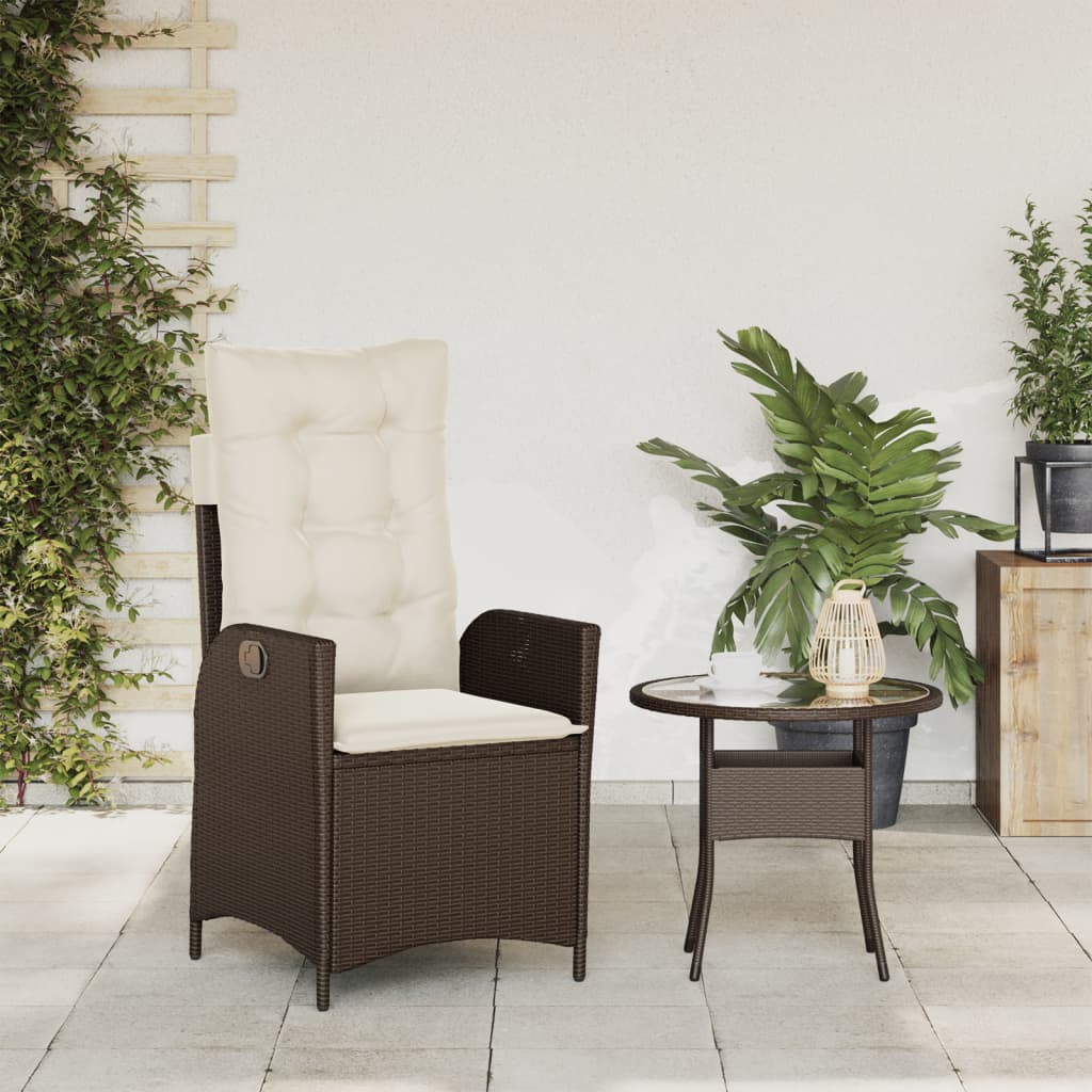 Garden reclining armchair with brown synthetic cushions