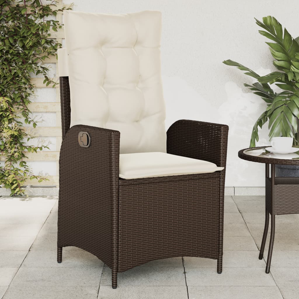 Vetonek Sillón reclinable de jardín con cojines ratán sintético marrón