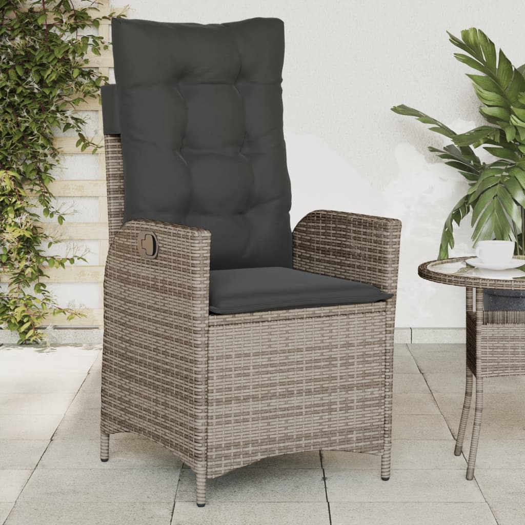 Vetonek Sillón reclinable de jardín con cojines ratán sintético gris