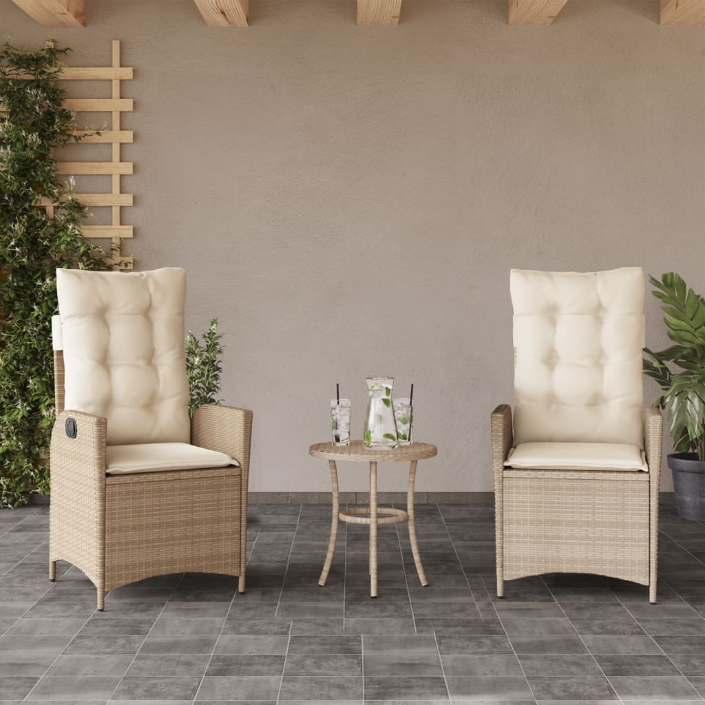 Vetonek Sillones reclinables de jardín con cojines beige 2 uds ratán PE