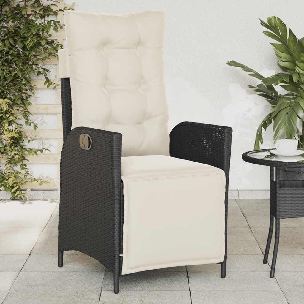 Vetonek Sillón reclinable de jardín con reposapiés ratán PE negro