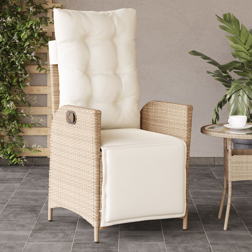 Vetonek Sillón reclinable de jardín con reposapiés ratán PE beige