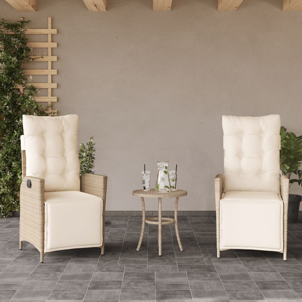 Vetonek Sillones reclinables jardín con reposapiés 2 uds ratán PE beige