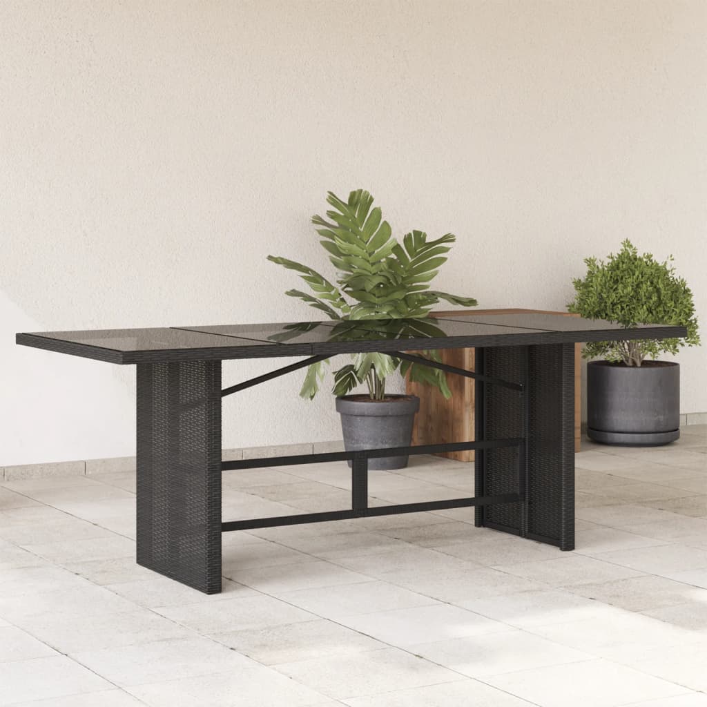 Vetonek Mesa de jardín superficie de vidrio ratán PE negro 190x80x74 cm